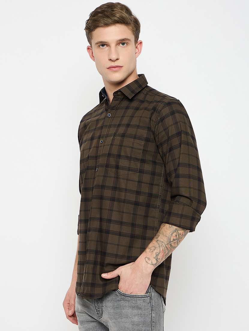 men long sleeves checkered casual shirt - 21743350 -  Standard Image - 1