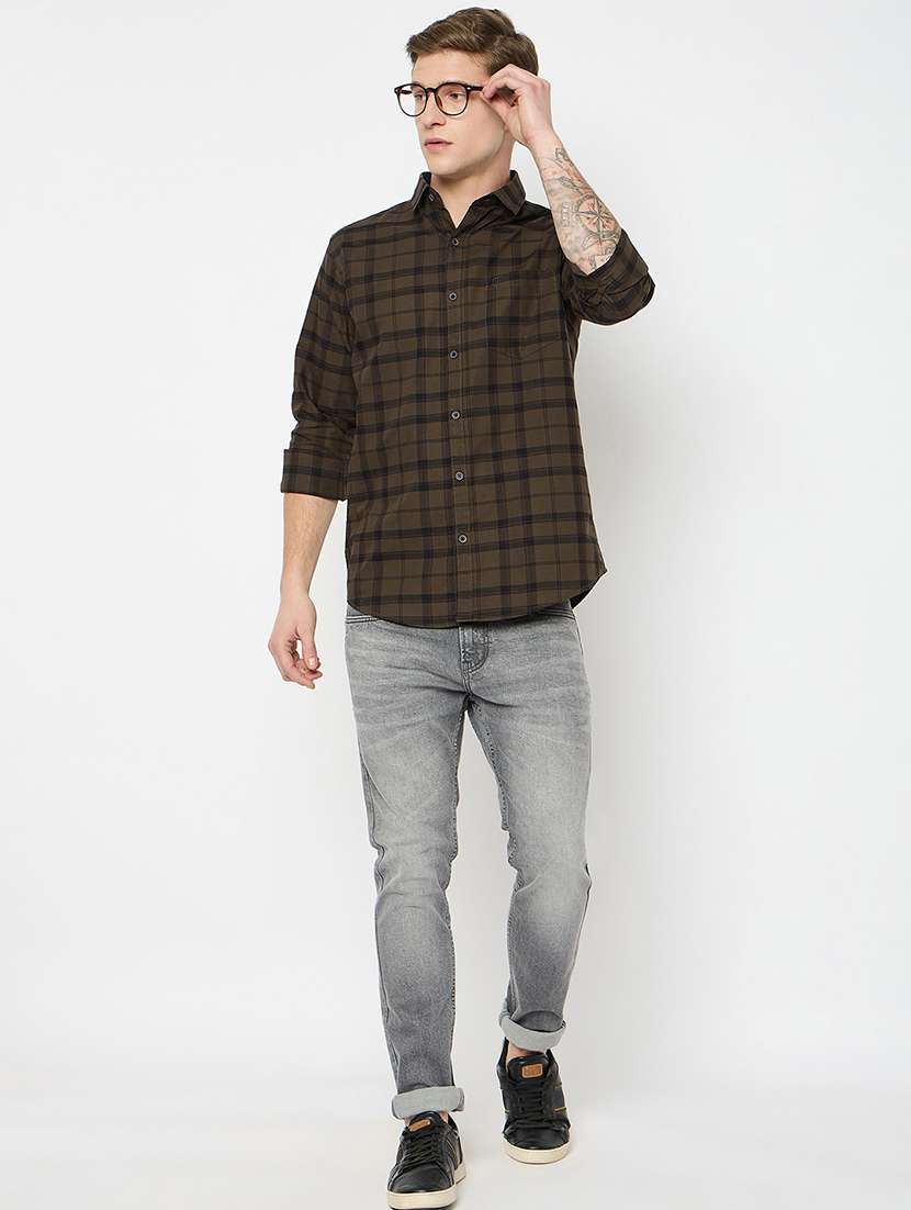 men long sleeves checkered casual shirt - 21743350 -  Standard Image - 4