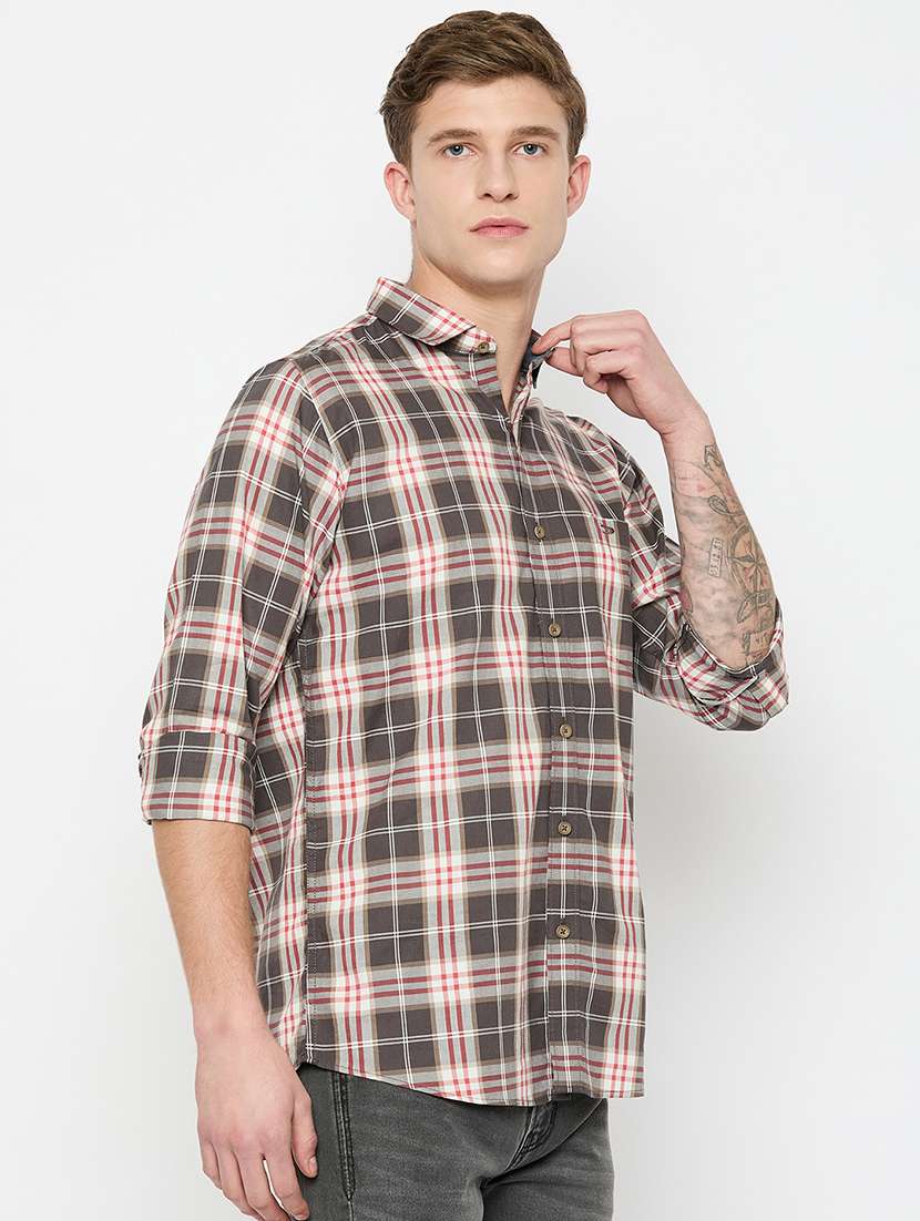 men long sleeves checkered casual shirt - 21743354 -  Standard Image - 1