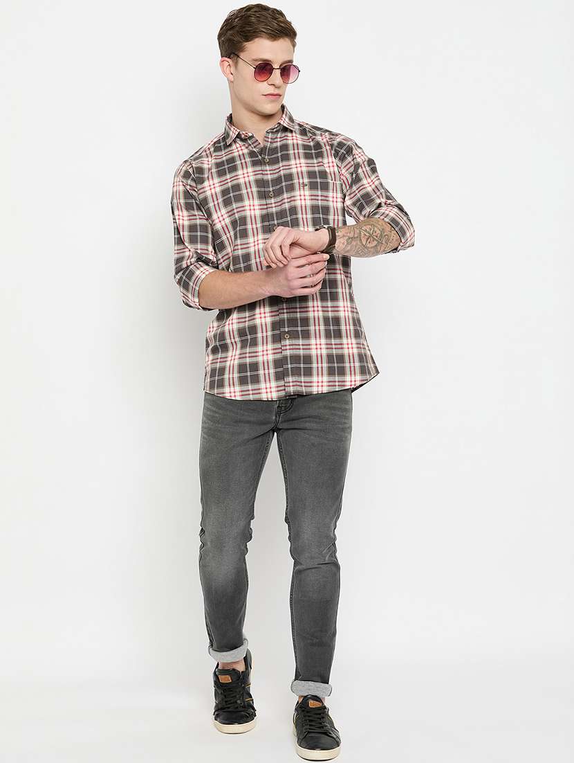men long sleeves checkered casual shirt - 21743354 -  Standard Image - 4