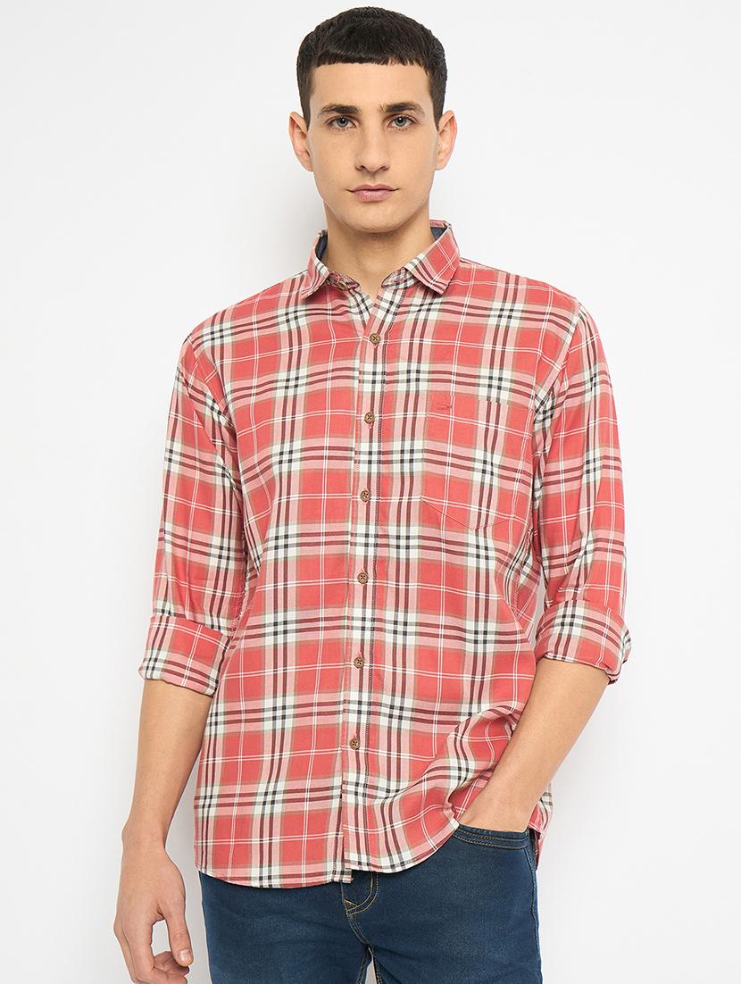 men long sleeves checkered casual shirt