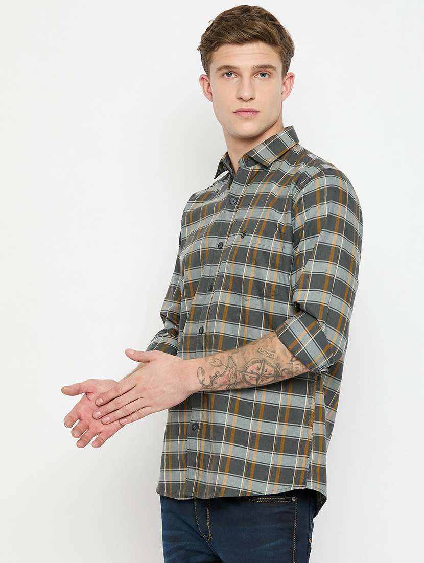 men long sleeves checkered casual shirt - 21743357 -  Standard Image - 1