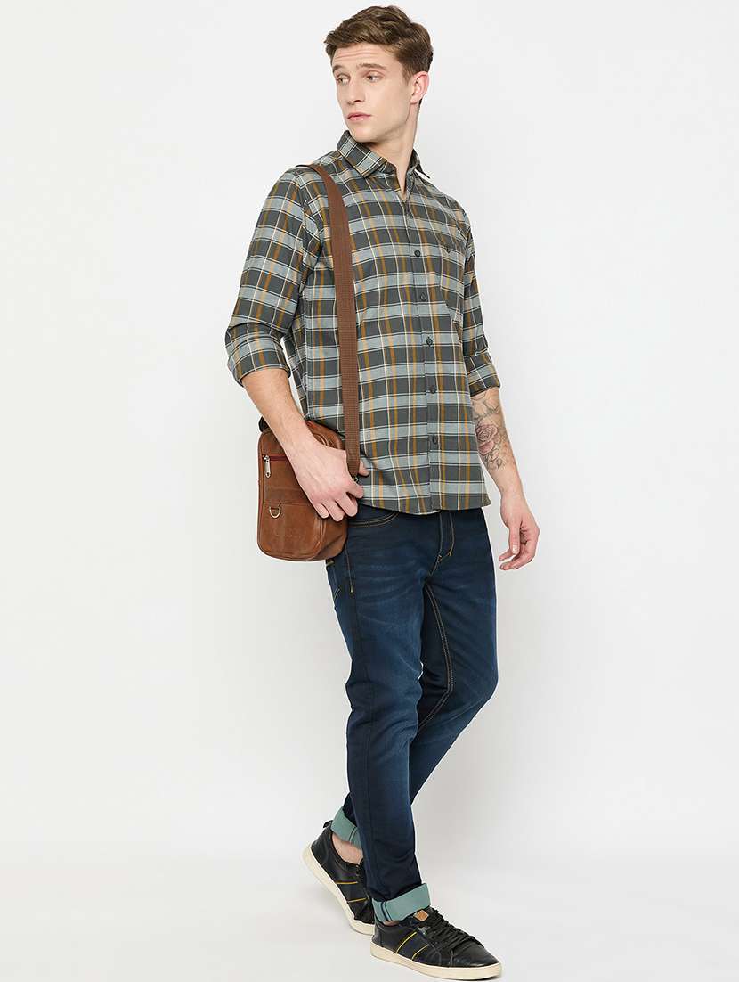 men long sleeves checkered casual shirt - 21743357 -  Standard Image - 4