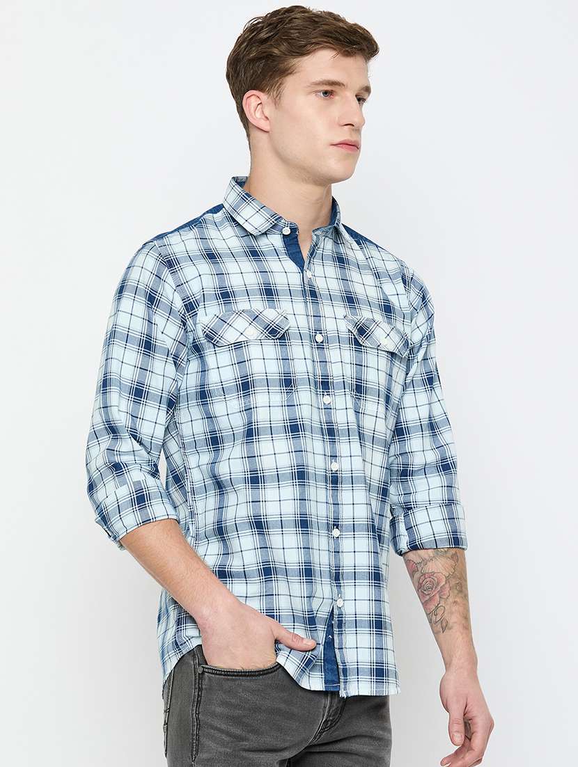 men long sleeves checkered casual shirt - 21743373 -  Standard Image - 1