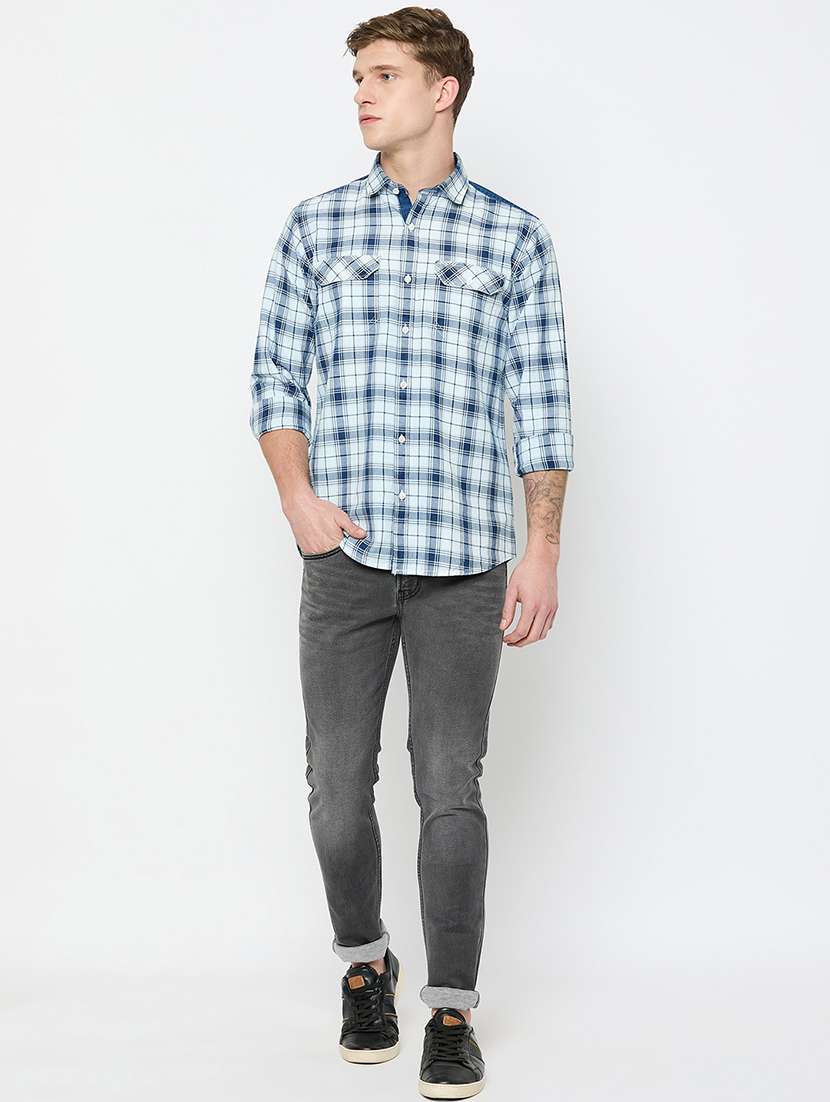 men long sleeves checkered casual shirt - 21743373 -  Standard Image - 4