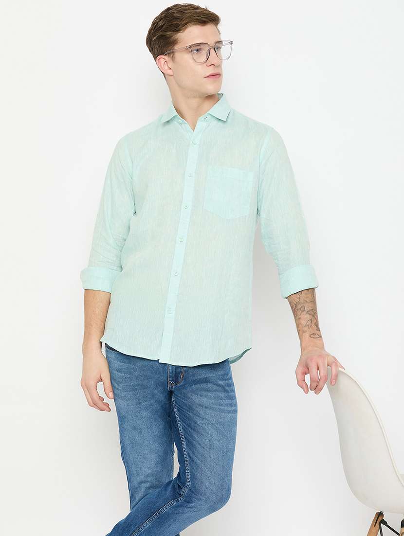 men long sleeves solid casual shirt - 21743375 -  Standard Image - 4