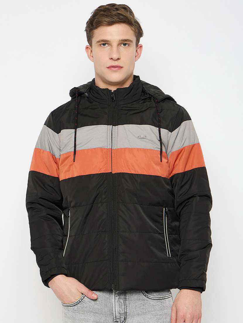 men color block hooded bomber jacket