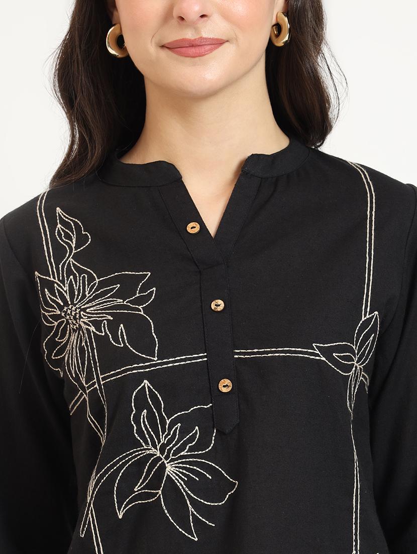 women embroidered mandarin neck high low tunic - 21743410 - Standard Image - 6
