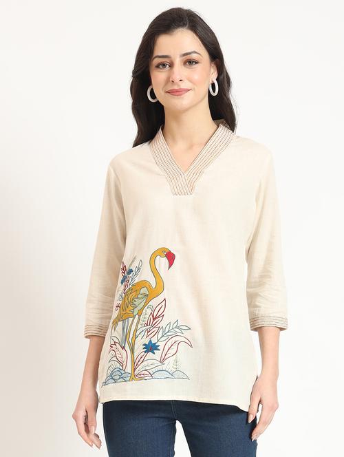 women printed three quarter sleeve tunic - 21743412 - Standard Image - 0