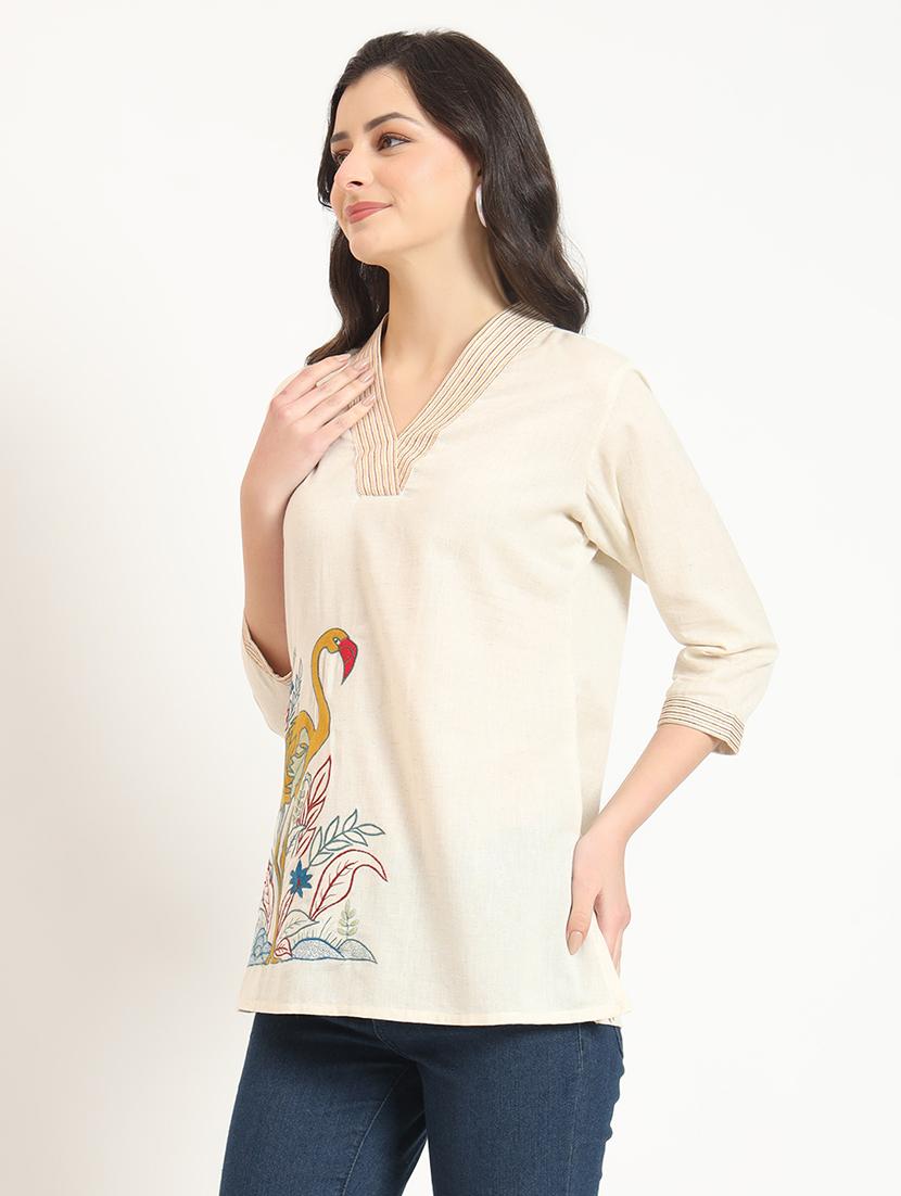 women printed three quarter sleeve tunic - 21743412 - Standard Image - 1