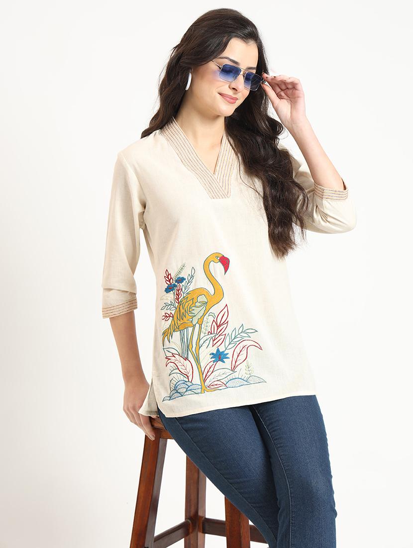 women printed three quarter sleeve tunic - 21743412 - Standard Image - 4