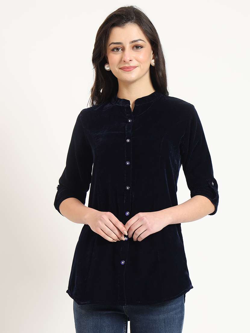 women solid velvet a line top