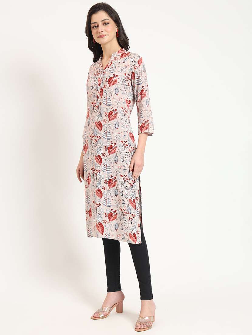 women floral three quarter sleeve straight kurta - 21743620 -  Standard Image - 1
