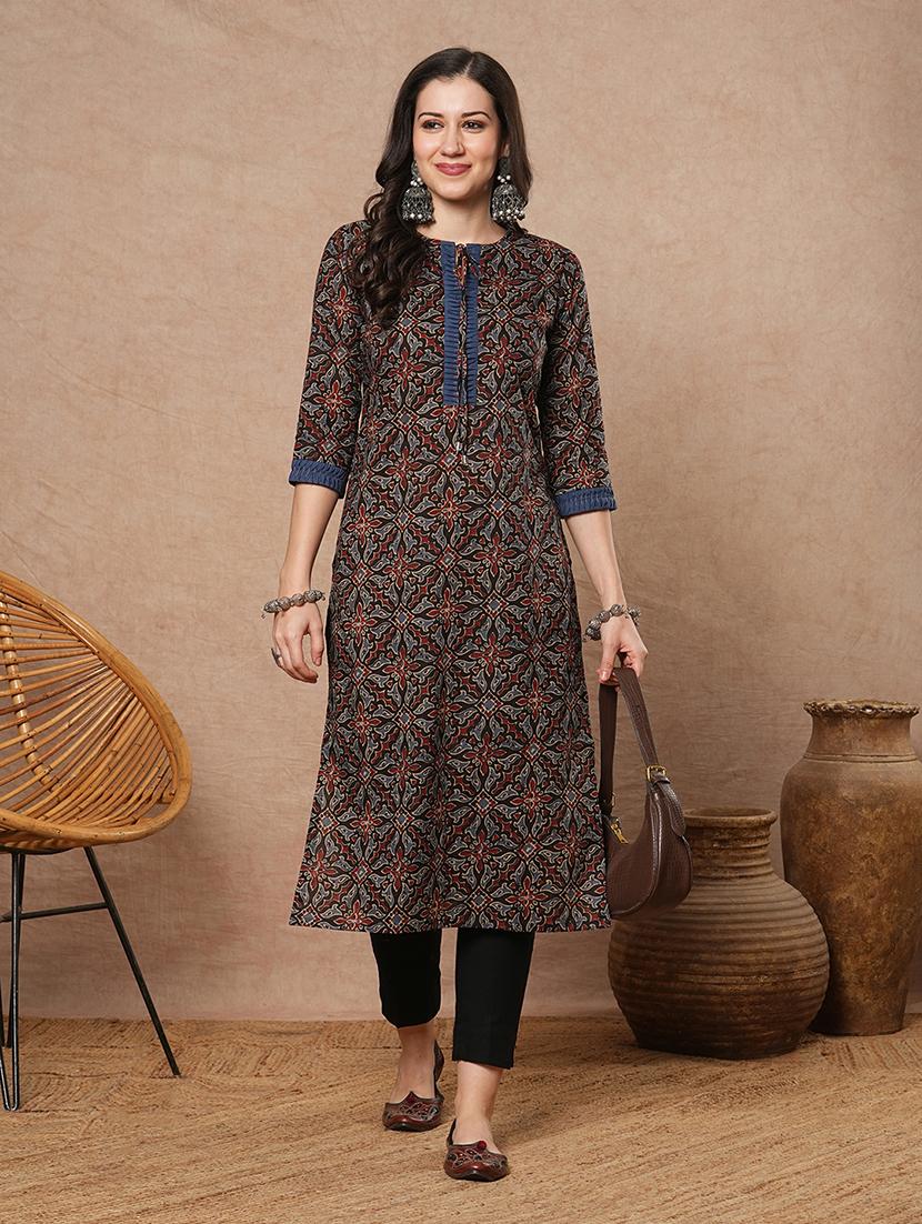 women printed three quarter sleeve kurta - 21743661 -  Zoom Image - 0