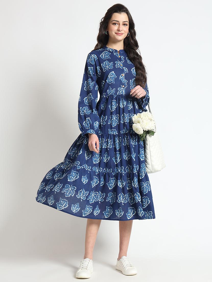 women printed long sleeve tiered dresss - 21743679 - Standard Image - 4