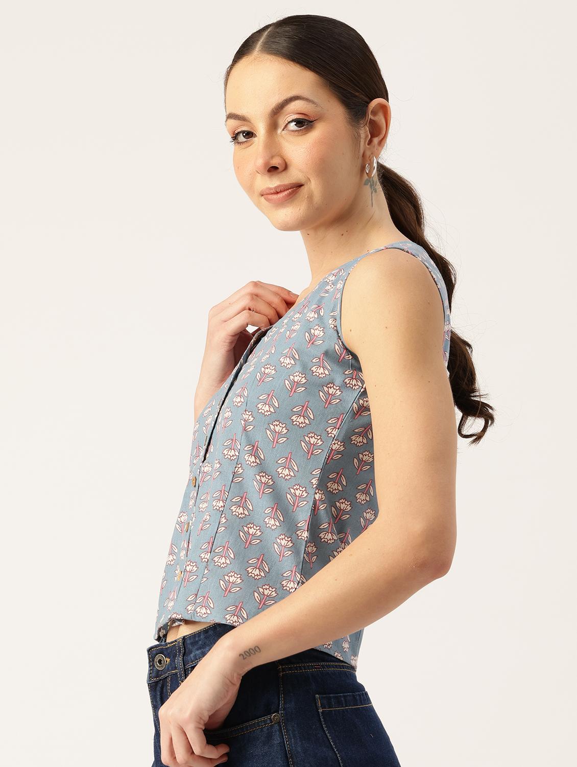 women printed sleeveless top - 21743721 - Standard Image - 1