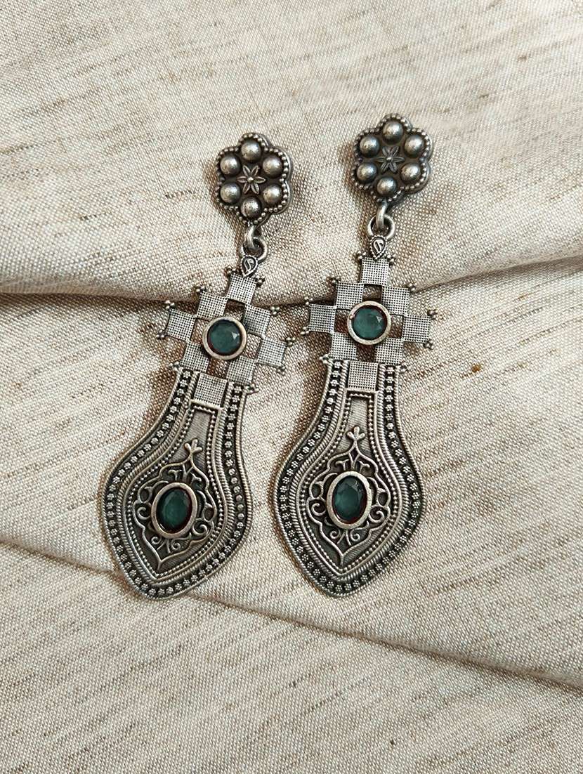 women silver brass drop earrings