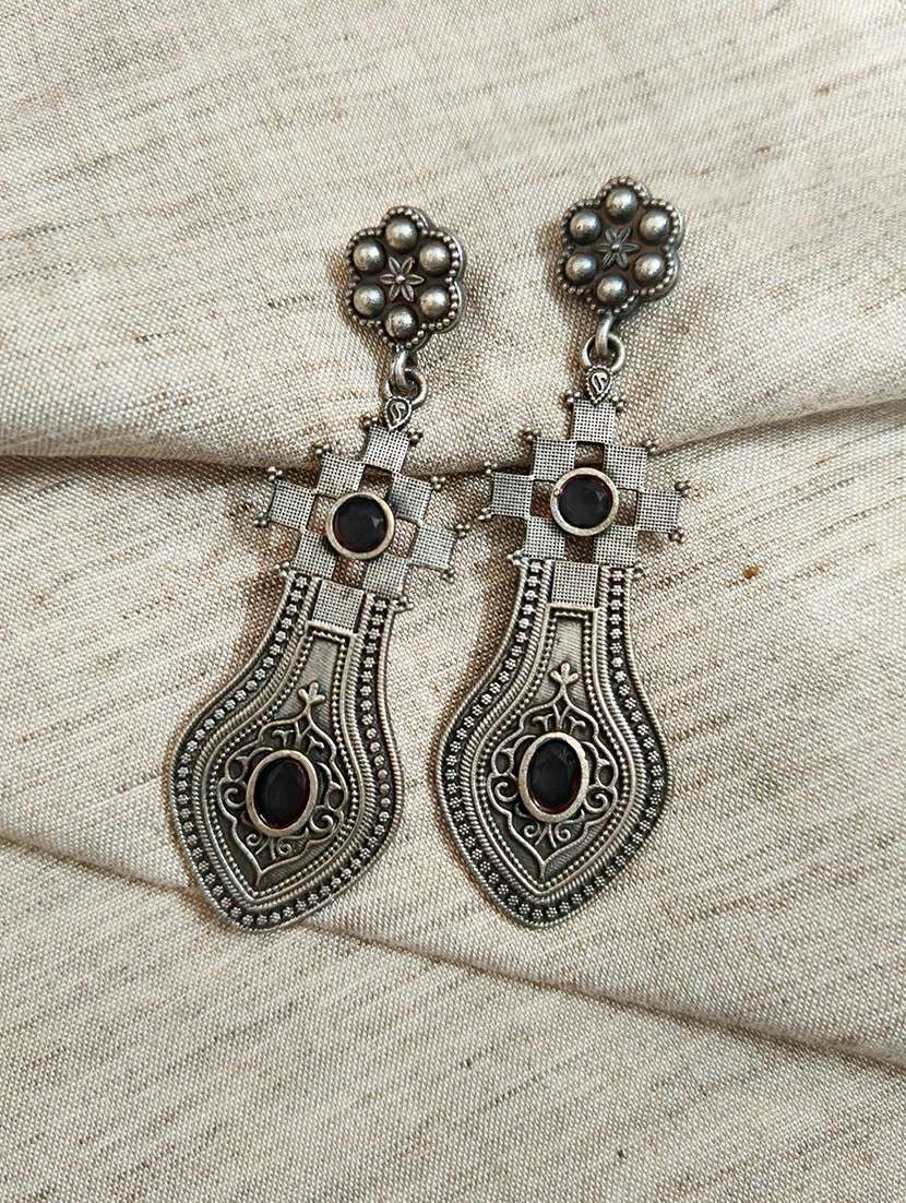 women silver brass drop earrings