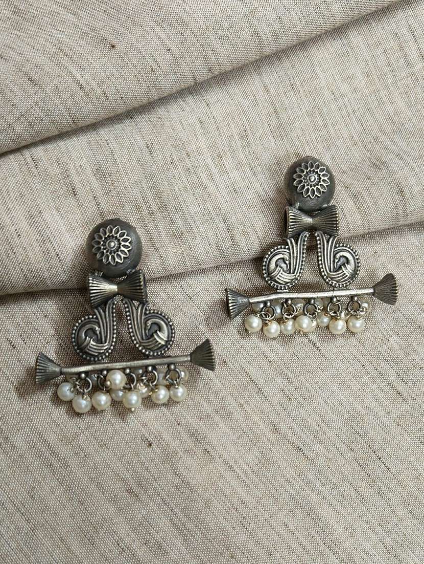 women silver brass drop earrings