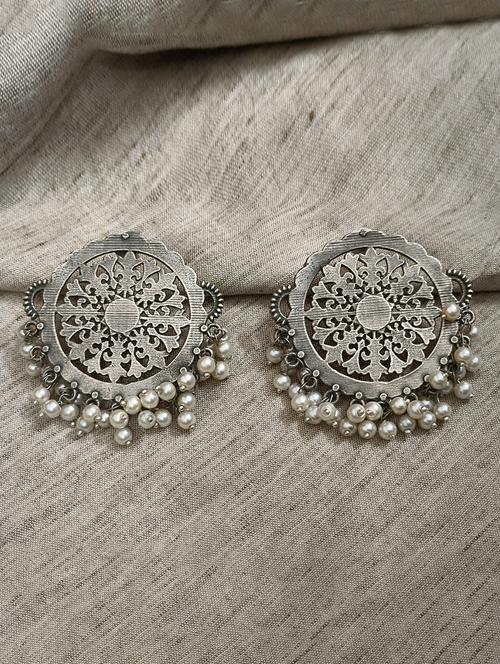 women silver brass studs earrings - 21743815 - Standard Image - 0