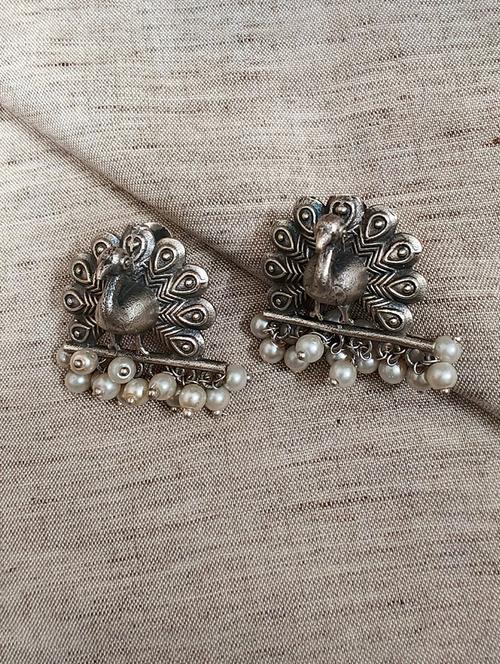 women silver brass studs earrings - 21743822 - Standard Image - 0