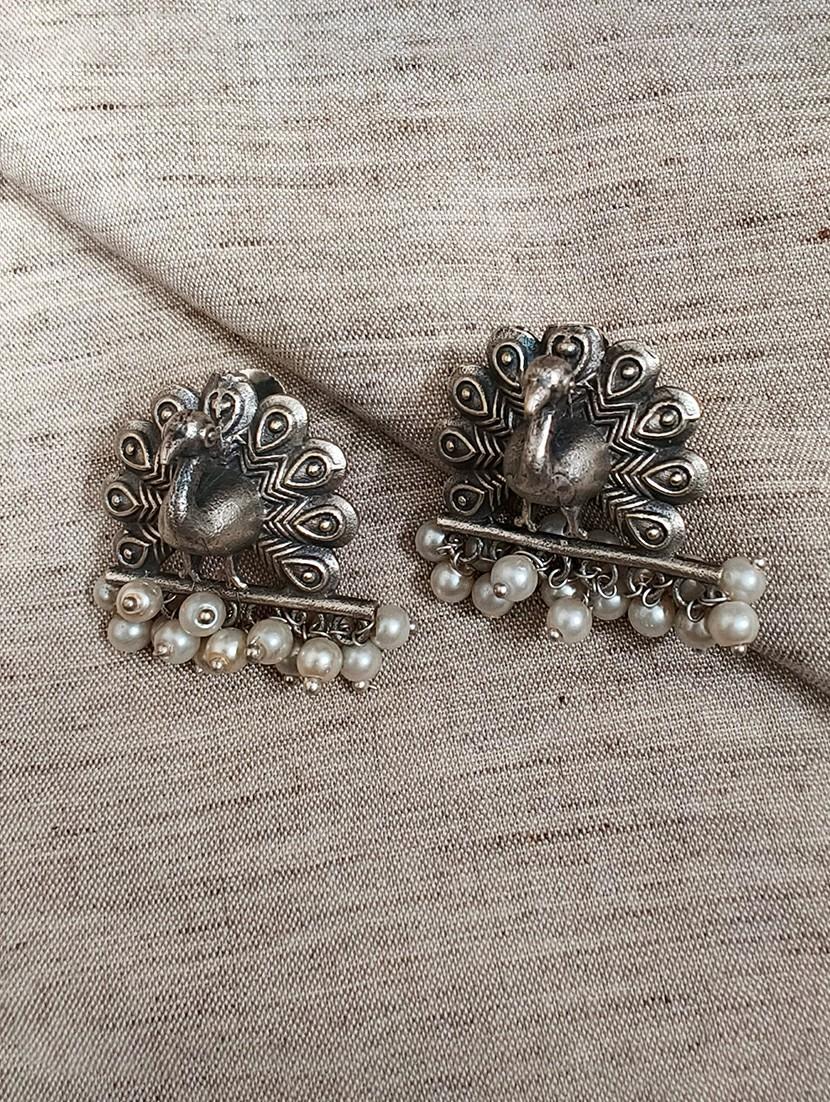 women silver brass studs earrings - 21743822 - Zoom Image - 0