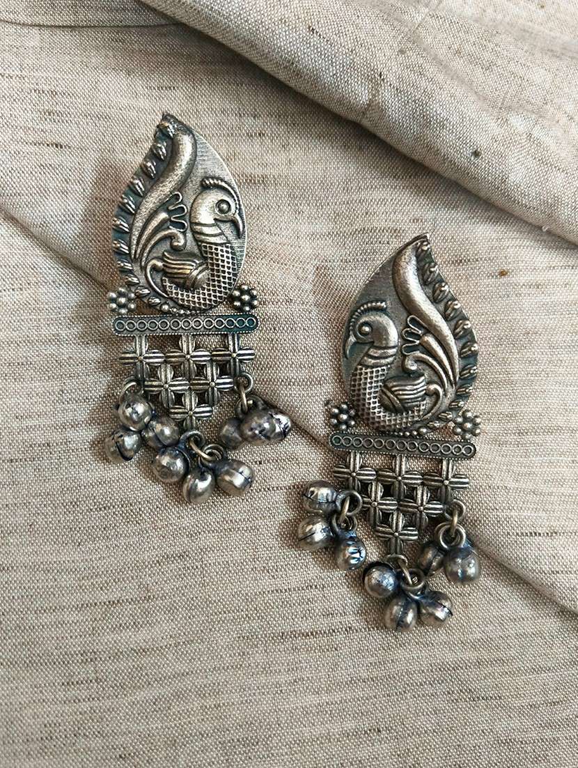 women silver brass drop earrings