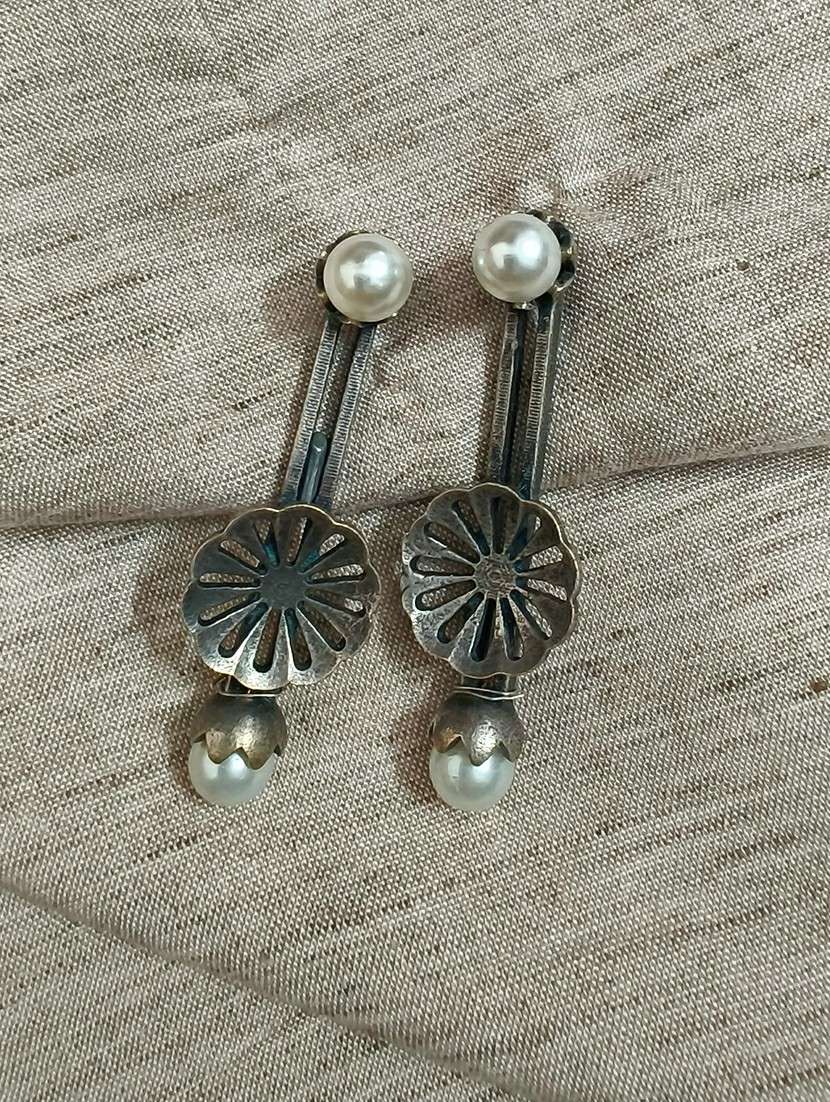 women silver brass drop earrings