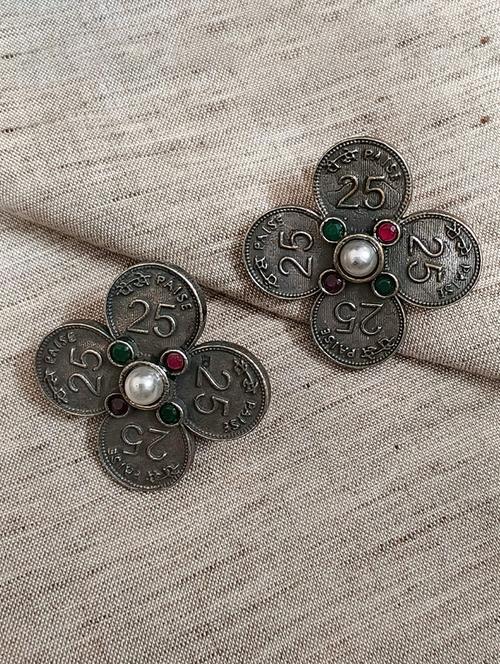 women silver brass studs earrings - 21743828 - Standard Image - 0