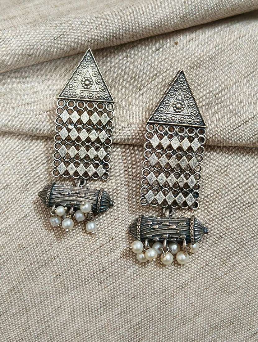 women silver brass drop earrings