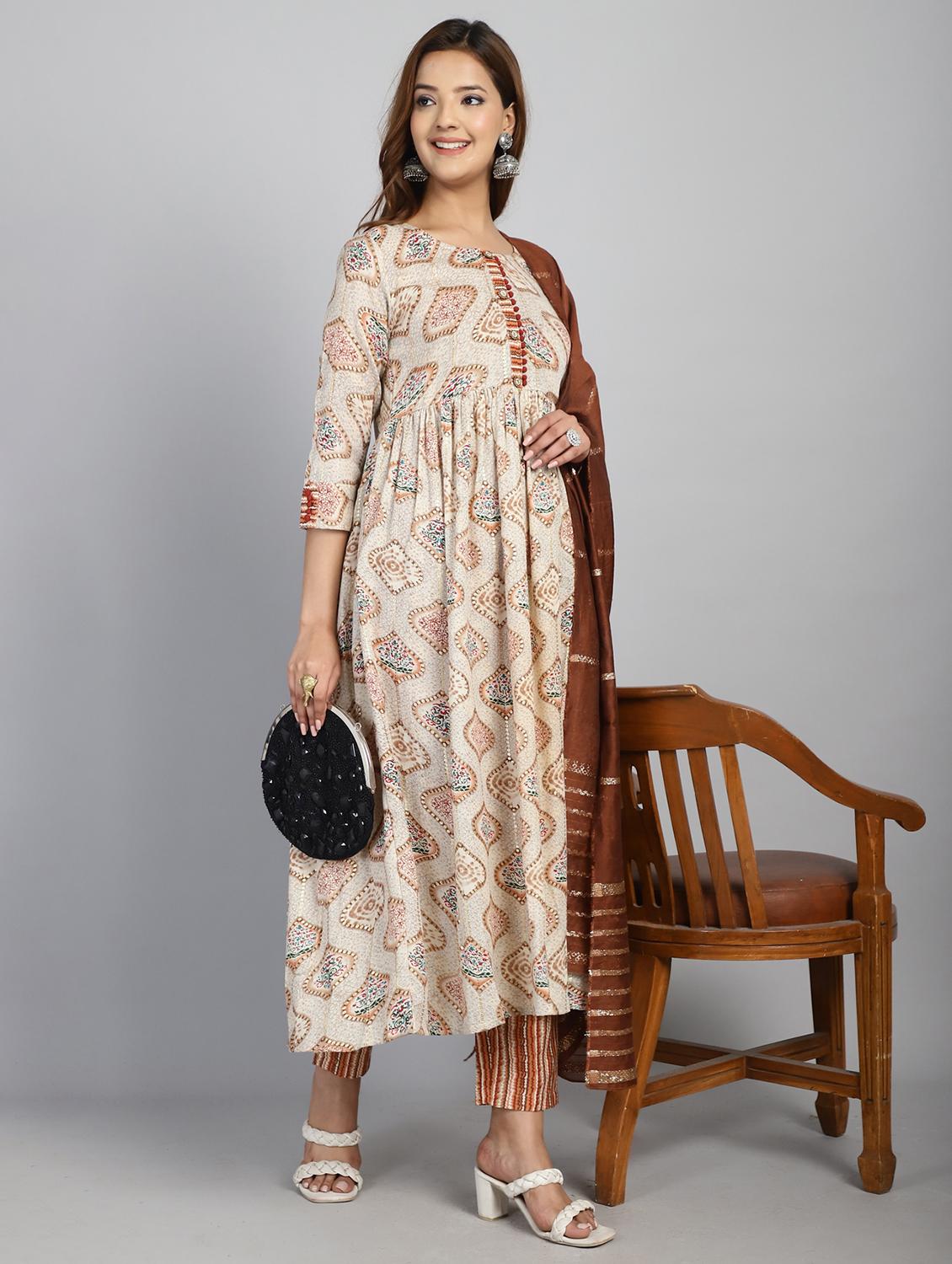 women three quarter sleeve kurta pant with dupatta set - 21743863 - Standard Image - 1