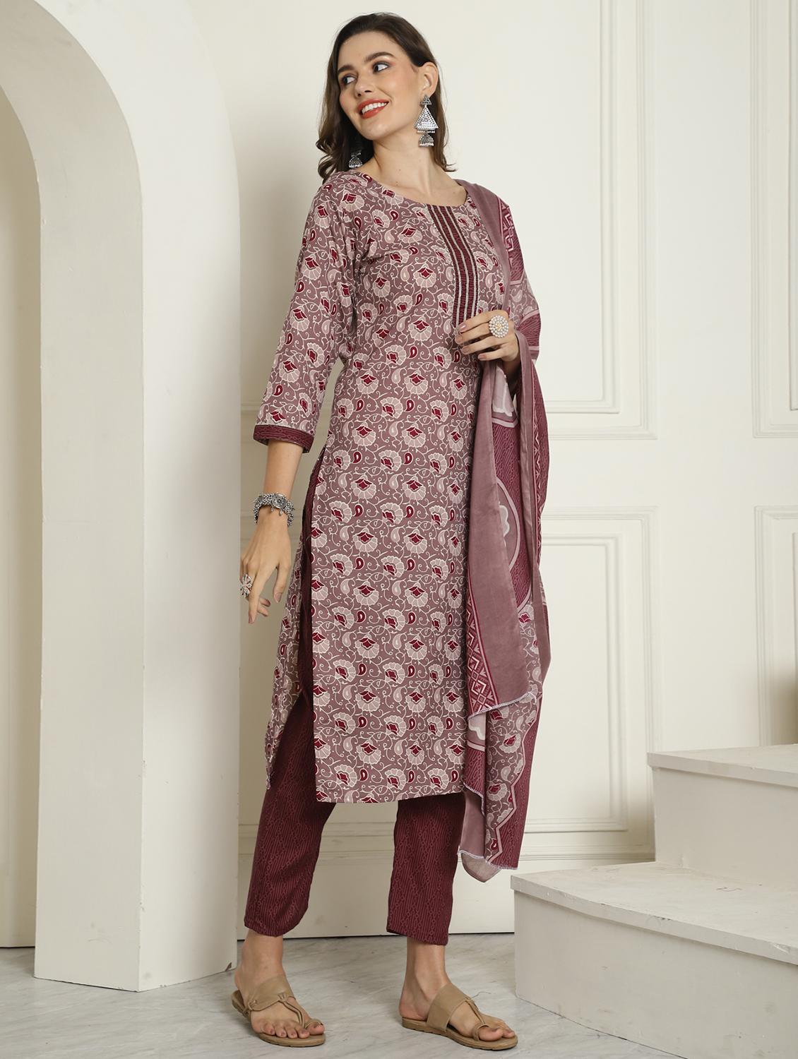 women three quarter sleeve kurta pant with dupatta set - 21743867 - Standard Image - 1