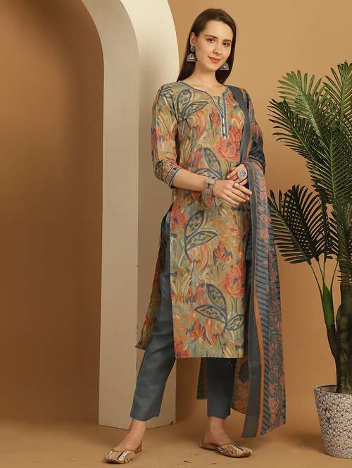 women three quarter sleeve kurta pant with dupatta set