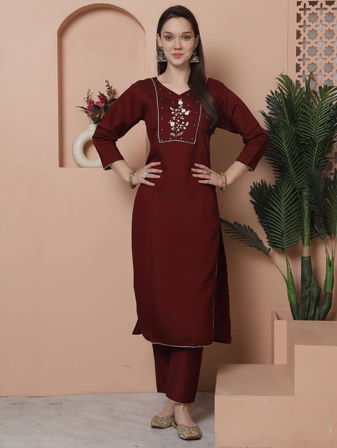 women three quarter sleeve kurta pant with dupatta set - 21743878 - Standard Image - 1