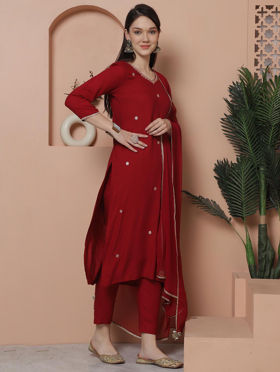 women three quarter sleeve kurta pant with dupatta set - 21743891 - Standard Image - 1