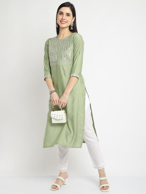 women printed three quarter sleeve straight kurta - 21743918 -  Standard Image - 0