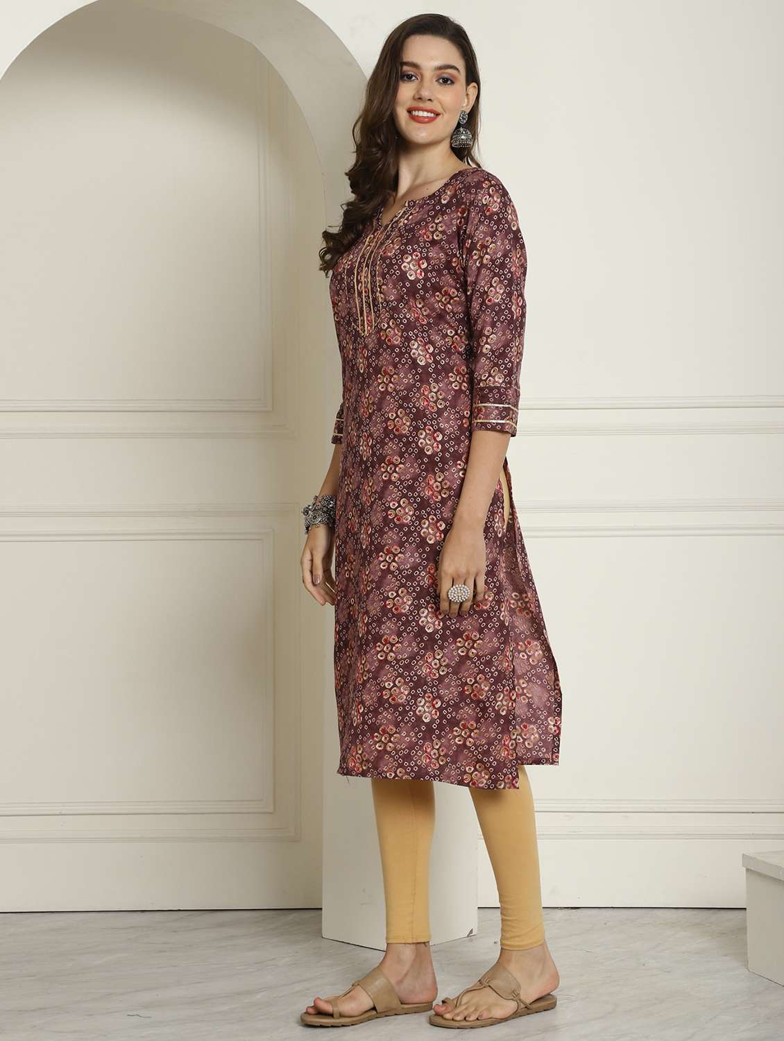 women printed three quarter sleeve straight kurta - 21743921 -  Standard Image - 1