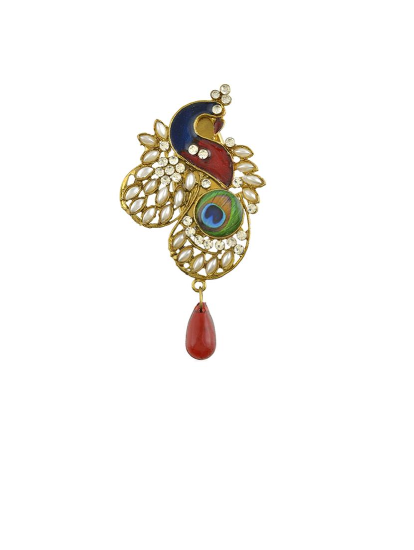 women brass gold pearls meenakari peacock shape brooch - 21743934 - Zoom Image - 0