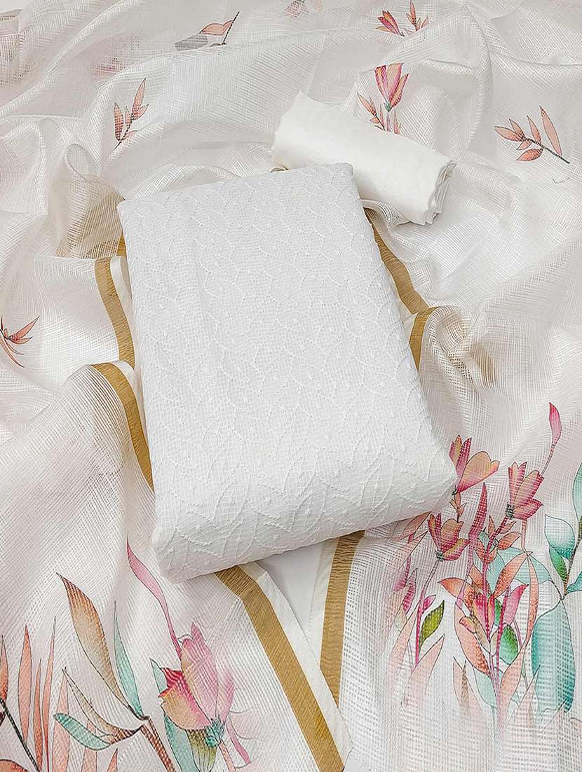 embroidered unstitched suit set with dupatta