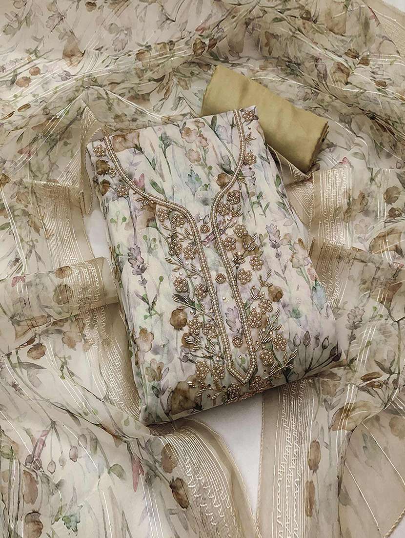 women printed unstitched suit set with dupatta