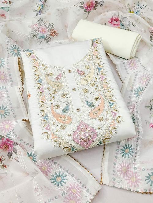 embroidered unstitched suit set with dupatta - 21744023 - Standard Image - 0
