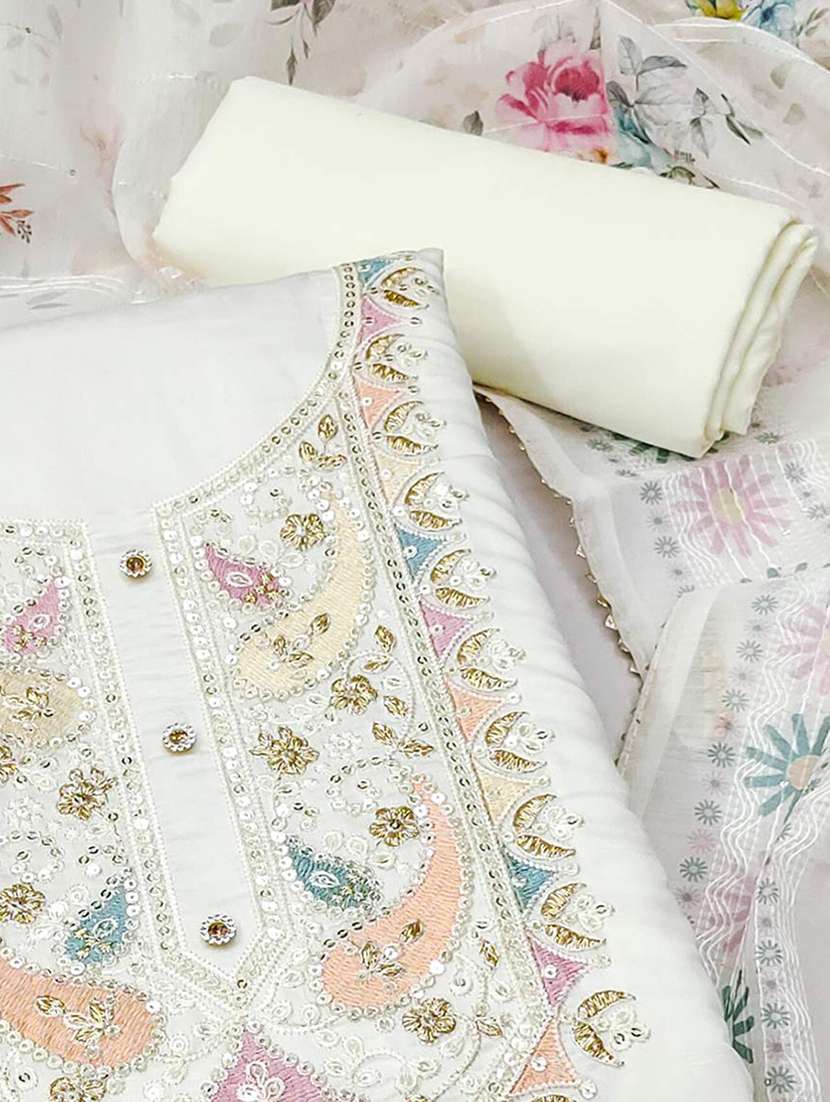 Embroidered Unstitched Suit Set With Dupatta