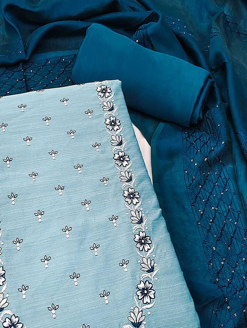 embroidered unstitched suit set with dupatta - 21744028 - Standard Image - 1