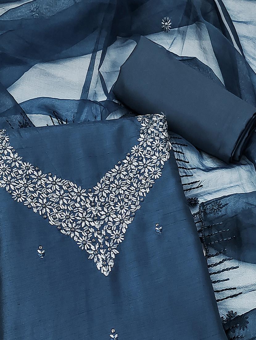 embroidered unstitched suit set with dupatta - 21744034 - Standard Image - 1