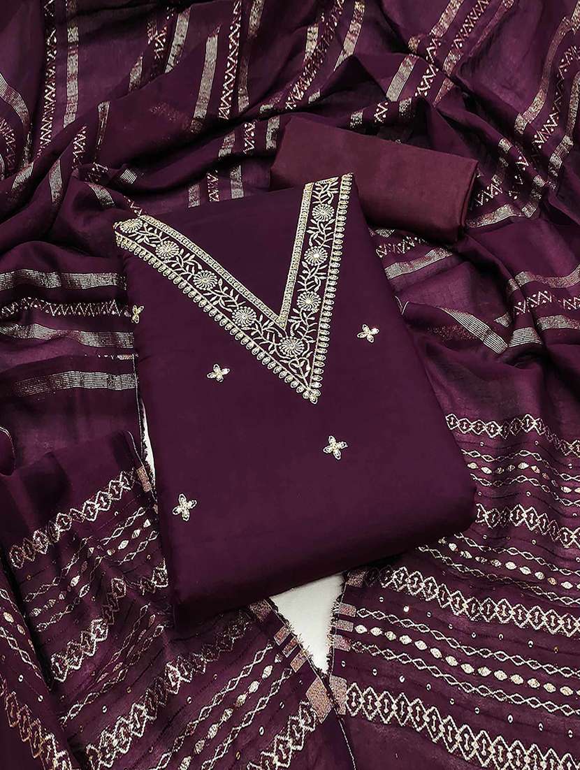 embroidered unstitched suit set with dupatta