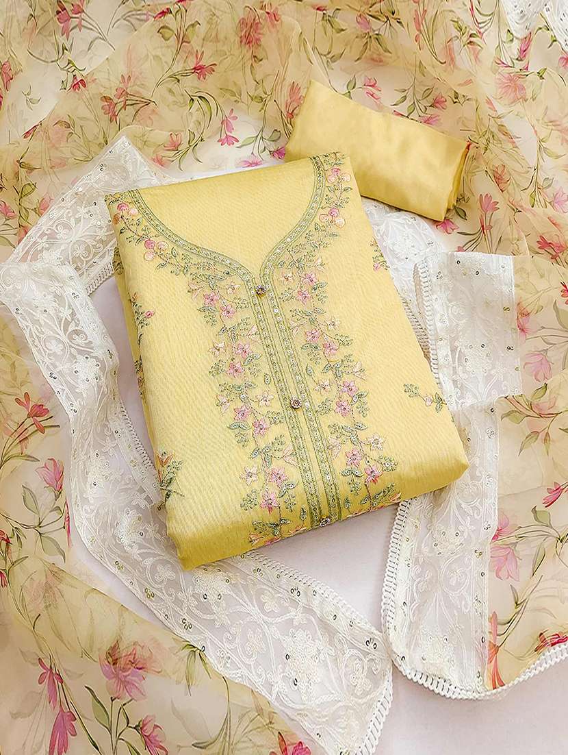 embroidered unstitched suit set with dupatta