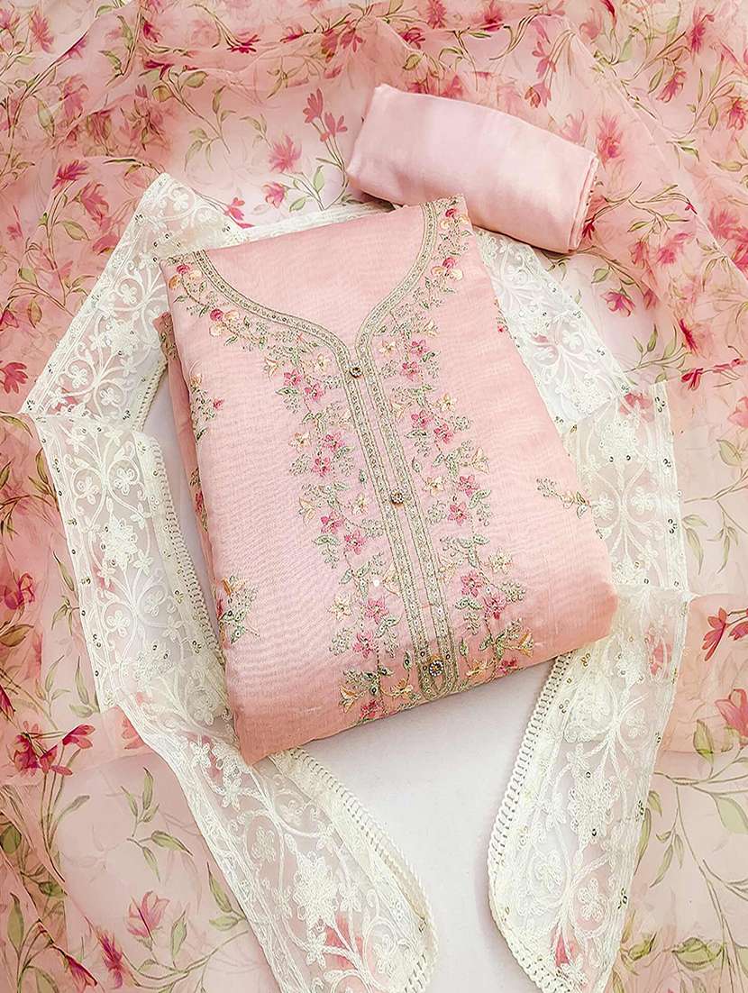 embroidered unstitched suit set with dupatta