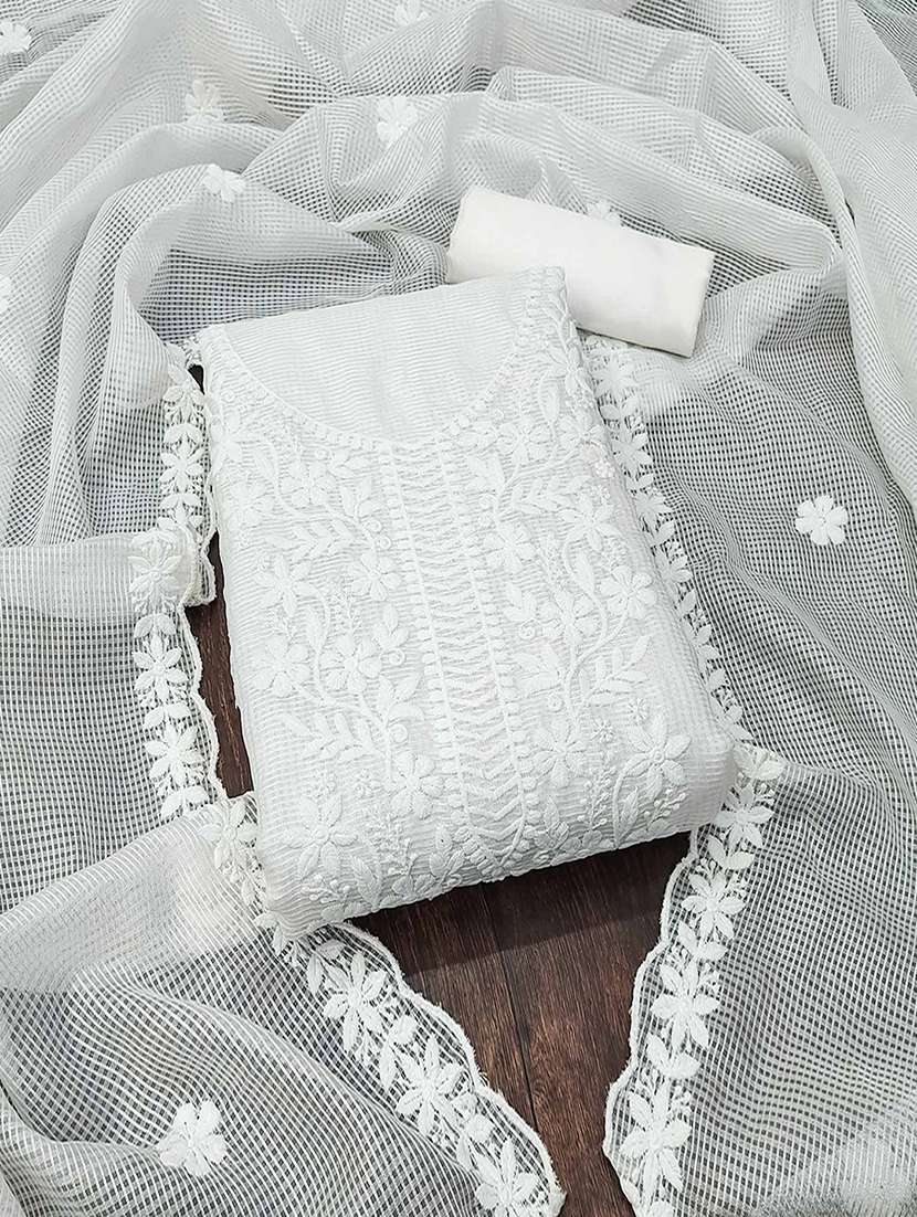 women embroidered unstitched suit set with dupatta