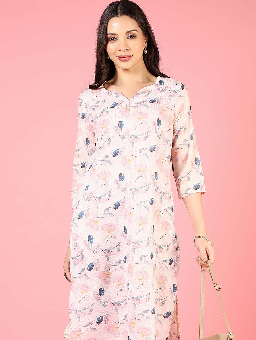 women three quarter sleeves straight kurta - 21744107 -  Standard Image - 4