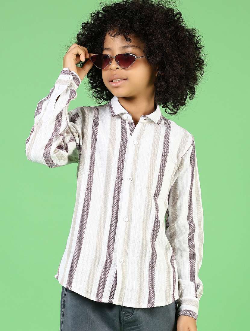 boys straaiped collared long sleeves shirt